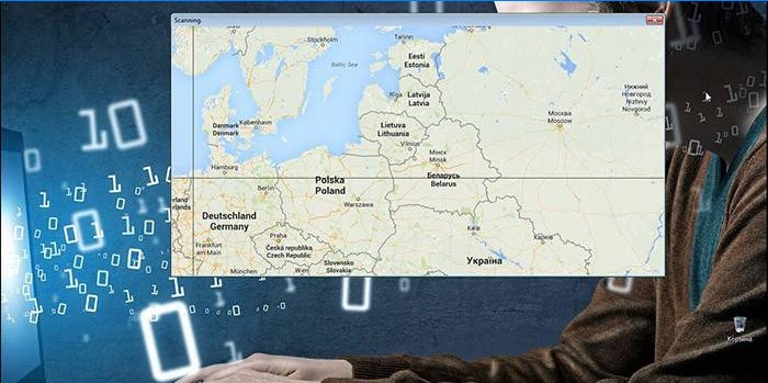 Térkép és a srác a számítógépnél