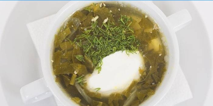 Sóska, tejföl és friss fűszernövények leves
