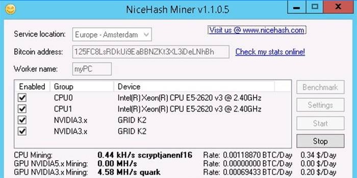 Bányászat futtatása a NiceHash Miner processzor számára