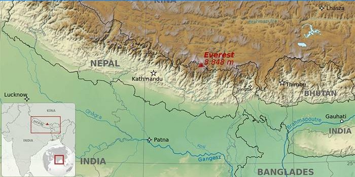 Mount Everest a világtérképen