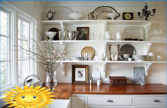10 ötlet, hogyan lehet elegánsan és egyszerűen elrendezni a helyet egy kis konyhában