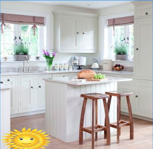 10 ötlet, hogyan lehet elegánsan és egyszerűen elrendezni a helyet egy kis konyhában