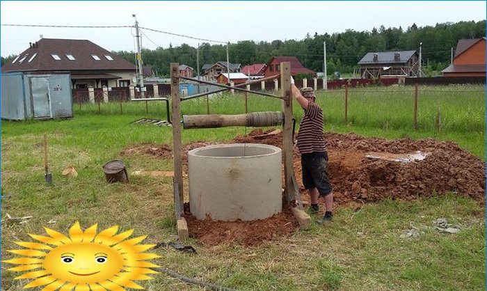 Betongyűrűk telepítése a kúthoz