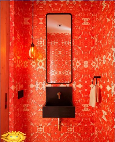 Vörös színekkel ellátott fürdőszoba: fotókiválasztás