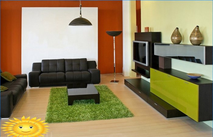 Terrakotta és zöld egy modern nappali