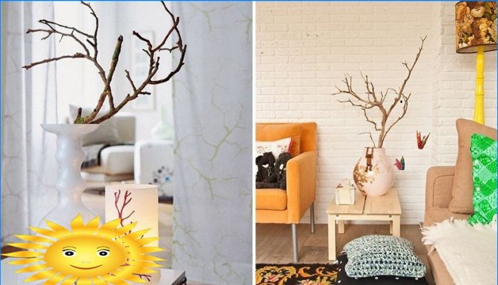 DIY otthoni dekoráció ágakból: 20 fénykép és ötlet