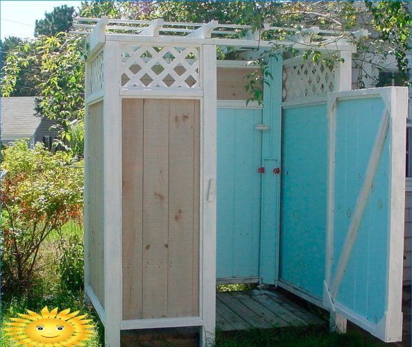 Fotók és ötletek egy nyári zuhany megrendezéséhez egy nyári rezidencia számára