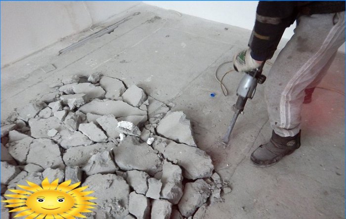 A beton esztrich szétszerelése egy fúrókalapáccsal
